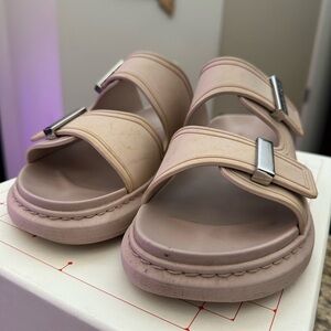 Alexander McQueen Tea Rose and Silver Rubber Slides